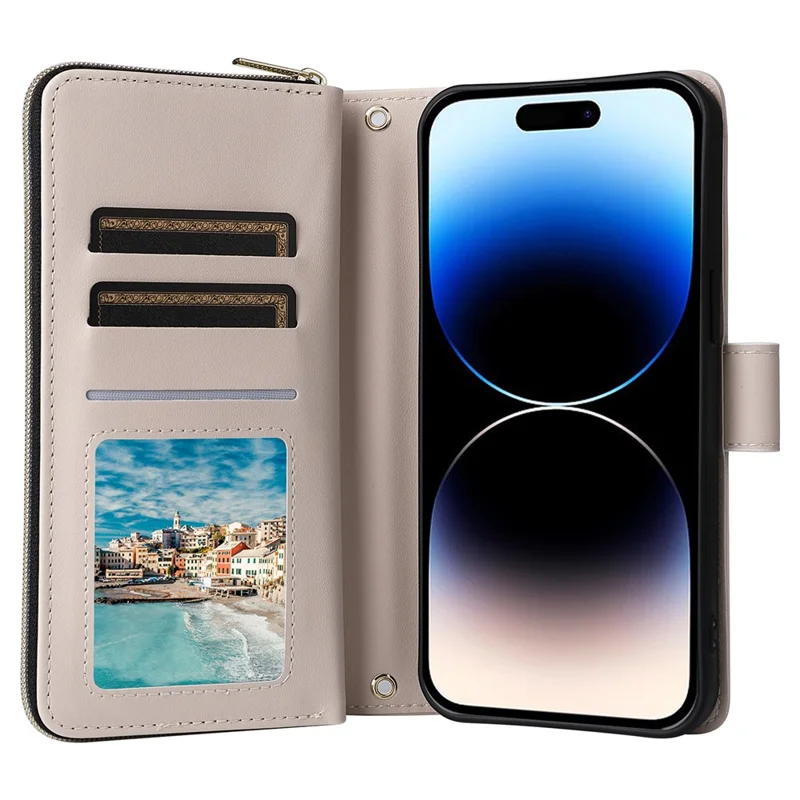 For iPhone 14 Pro Wallet Case PU Leather Rhombus Stand Phone Cover Mobile Accessories Wholesale - Beige