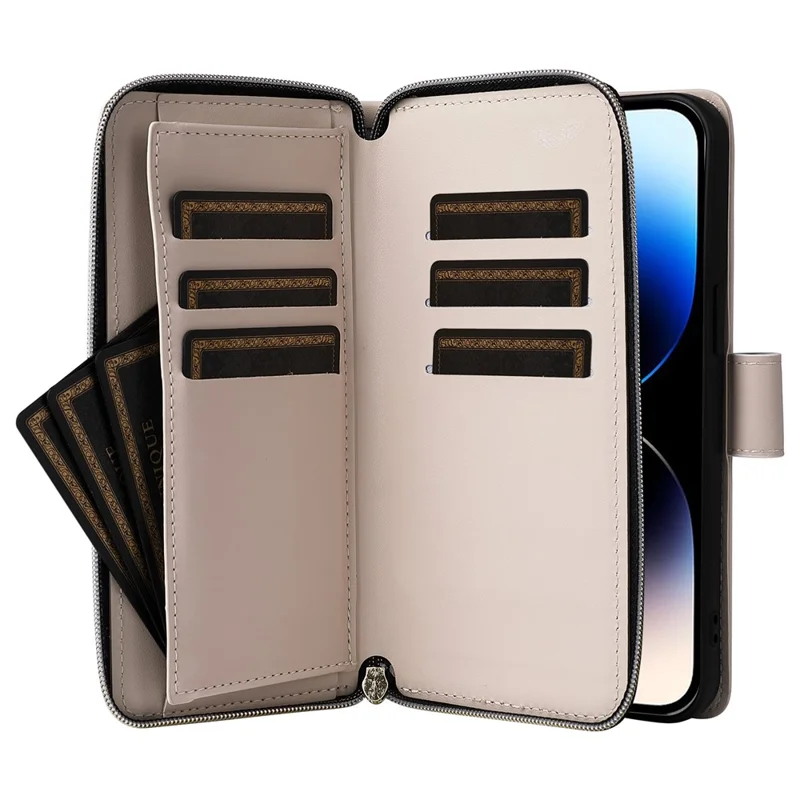 For iPhone 14 Pro Wallet Case PU Leather Rhombus Stand Phone Cover Mobile Accessories Wholesale - Beige
