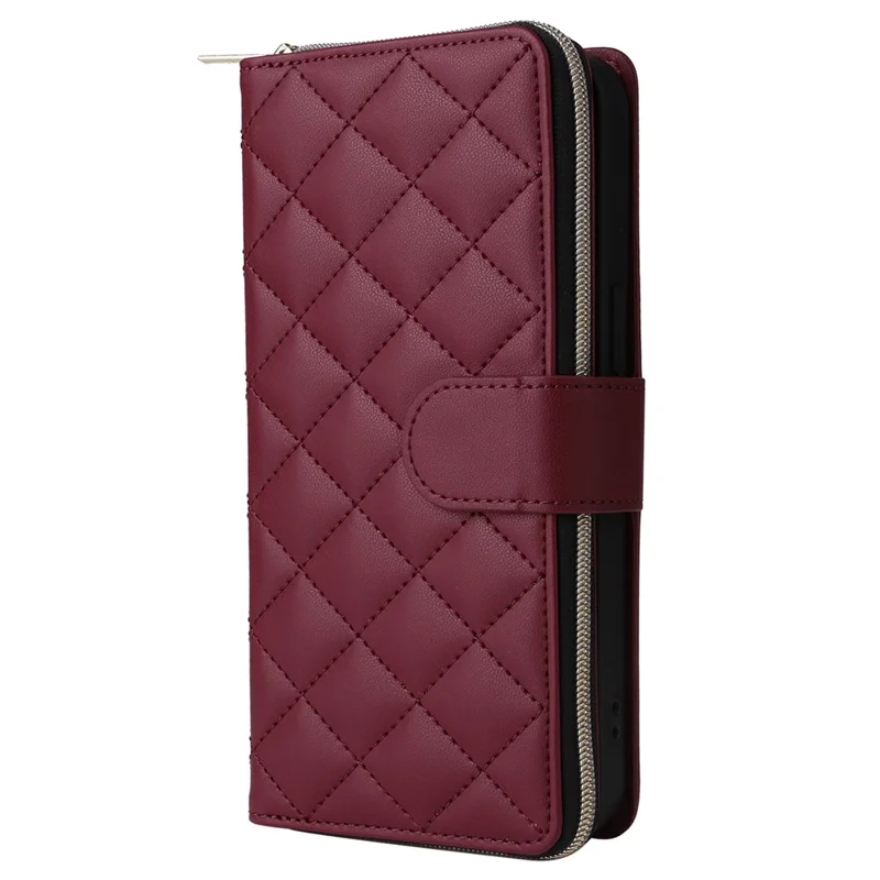 For iPhone 14 Pro Wallet Case PU Leather Rhombus Stand Phone Cover Mobile Accessories Wholesale - Wine Red