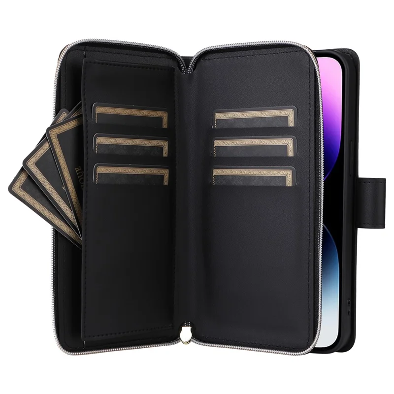 For iPhone 14 Pro Max Case Rhombus Wallet Purse PU Leather Phone Cover with Shoulder Strap - Black
