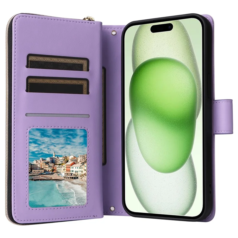 For iPhone 15 Plus / 14 Plus Case Wallet PU Leather Rhombus Stand Anti-Fall Phone Cover - Purple