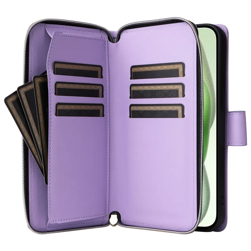 For iPhone 15 Plus / 14 Plus Case Wallet PU Leather Rhombus Stand Anti-Fall Phone Cover - Purple