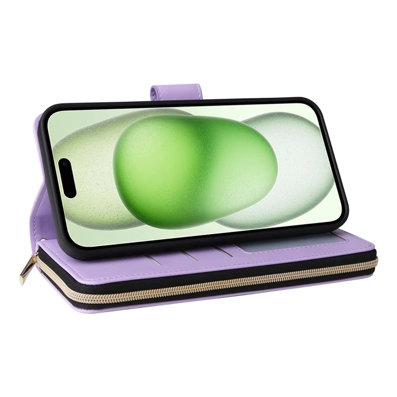 For iPhone 15 Plus / 14 Plus Case Wallet PU Leather Rhombus Stand Anti-Fall Phone Cover - Purple