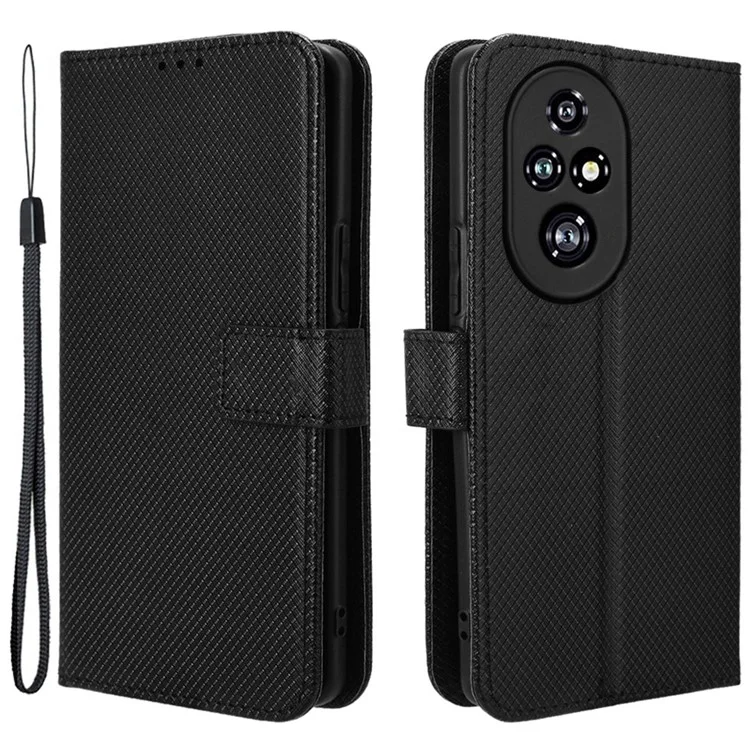 For Honor 200 Pro 5G Case Flip Wallet Diamond Texture PU Leather Phone Cover - Black