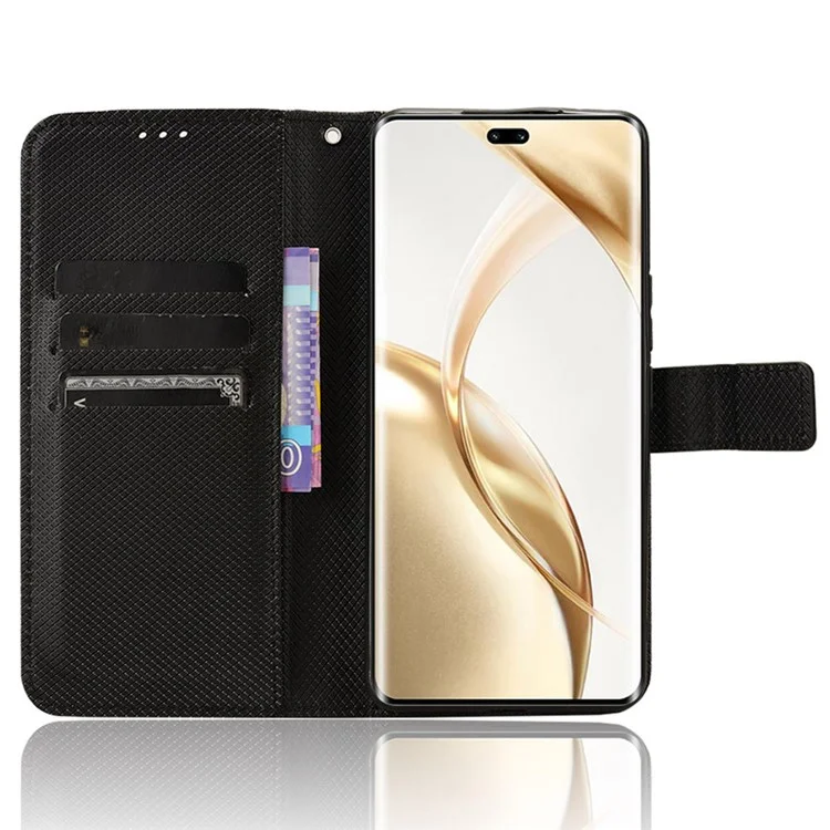 For Honor 200 Pro 5G Case Flip Wallet Diamond Texture PU Leather Phone Cover - Black