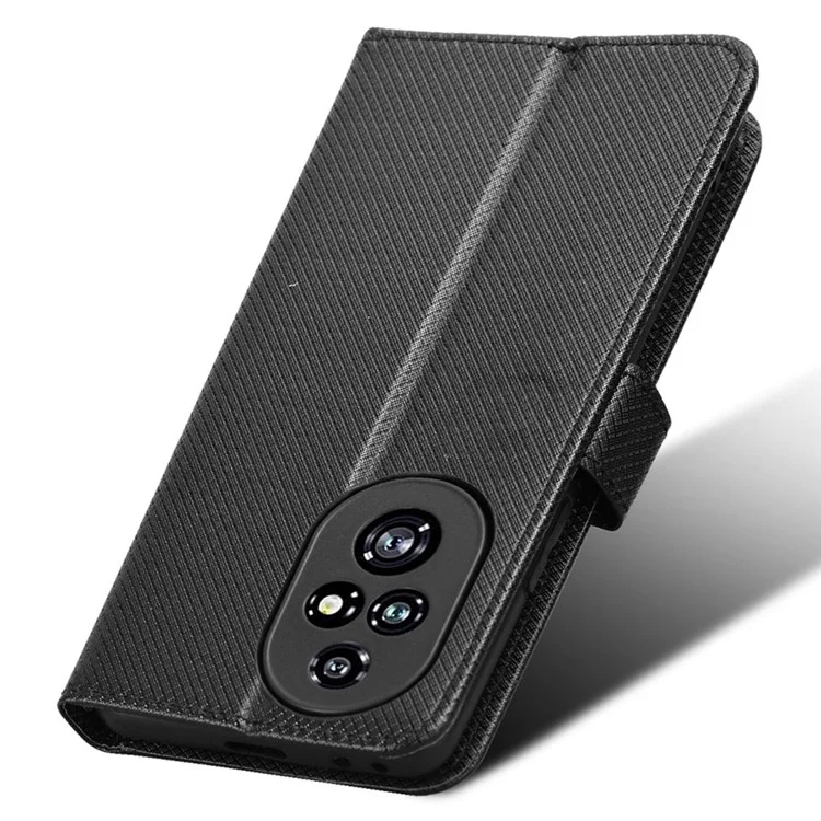 For Honor 200 Pro 5G Case Flip Wallet Diamond Texture PU Leather Phone Cover - Black