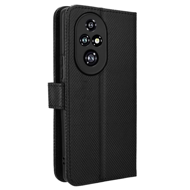 For Honor 200 Pro 5G Case Flip Wallet Diamond Texture PU Leather Phone Cover - Black