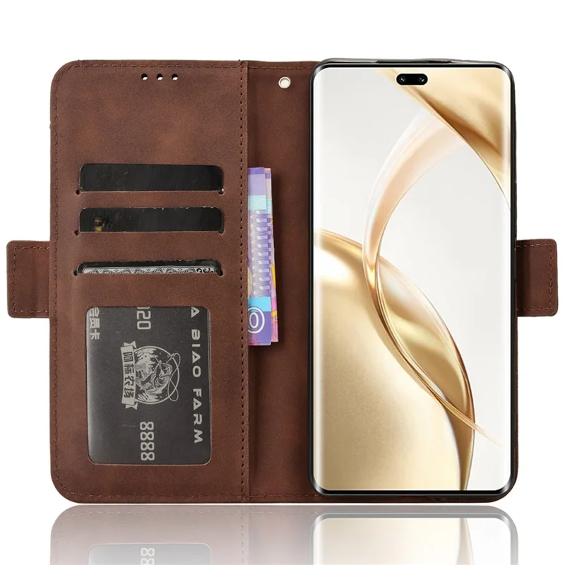 Capa Para Honor 200 Pro 5G Vários Compartimentos Para Cartões Cobertura De Telefone De Couro - Marrom 