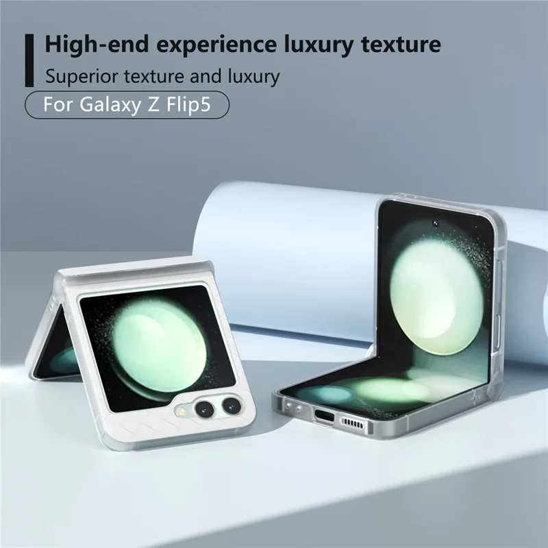 For Samsung Galaxy Z Flip5 5G Case Woven Texture Hinge Protection Leather Phone Cover - White