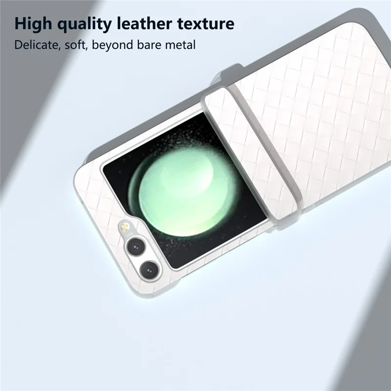 For Samsung Galaxy Z Flip5 5G Case Woven Texture Hinge Protection Leather Phone Cover - White