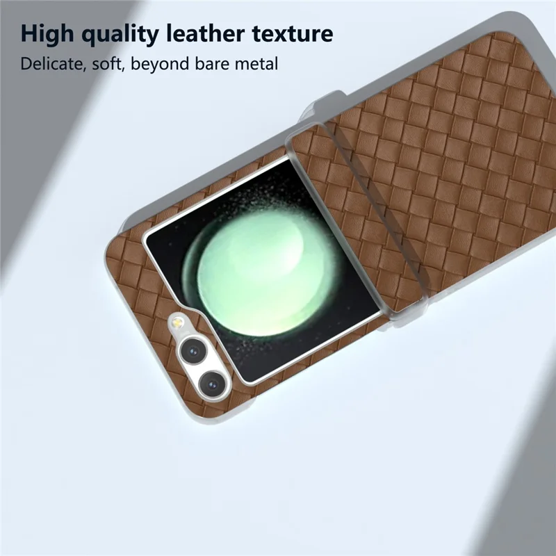 For Samsung Galaxy Z Flip5 5G Case Woven Texture Hinge Protection Leather Phone Cover - Brown
