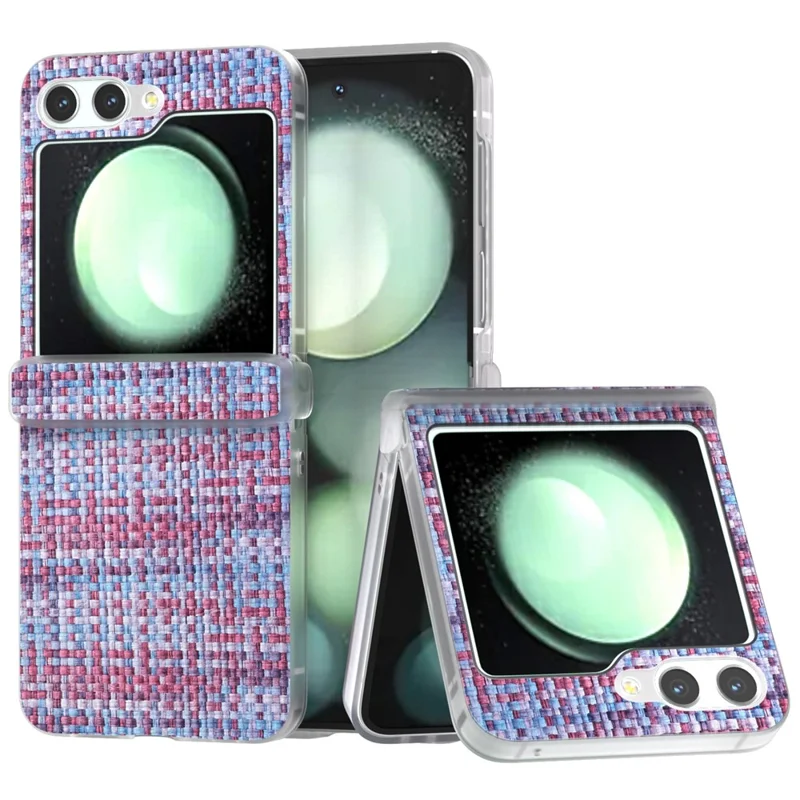 For Samsung Galaxy Z Flip5 5G Case Colorful Plaid Texture Leather Phone Cover Matte Frame Hinge Protection - Purple