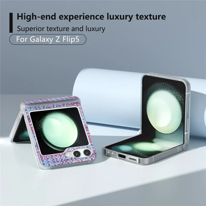 For Samsung Galaxy Z Flip5 5G Case Colorful Plaid Texture Leather Phone Cover Matte Frame Hinge Protection - Purple