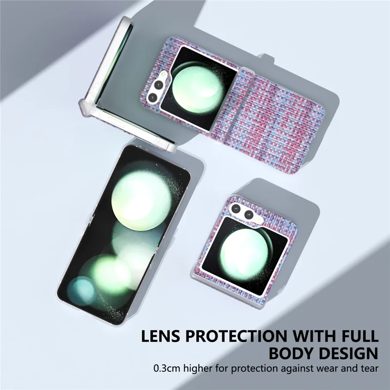 For Samsung Galaxy Z Flip5 5G Case Colorful Plaid Texture Leather Phone Cover Matte Frame Hinge Protection - Purple