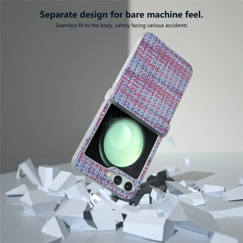 For Samsung Galaxy Z Flip5 5G Case Colorful Plaid Texture Leather Phone Cover Matte Frame Hinge Protection - Purple