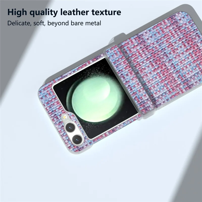 For Samsung Galaxy Z Flip5 5G Case Colorful Plaid Texture Leather Phone Cover Matte Frame Hinge Protection - Purple
