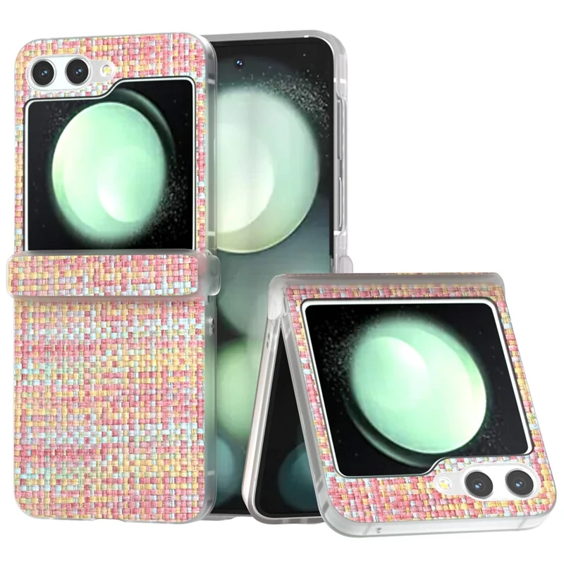 For Samsung Galaxy Z Flip5 5G Case Colorful Plaid Texture Leather Phone Cover Matte Frame Hinge Protection - Pink