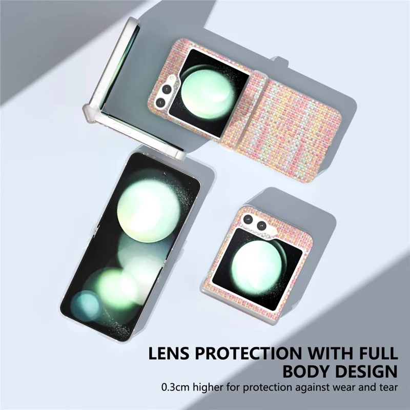 For Samsung Galaxy Z Flip5 5G Case Colorful Plaid Texture Leather Phone Cover Matte Frame Hinge Protection - Pink
