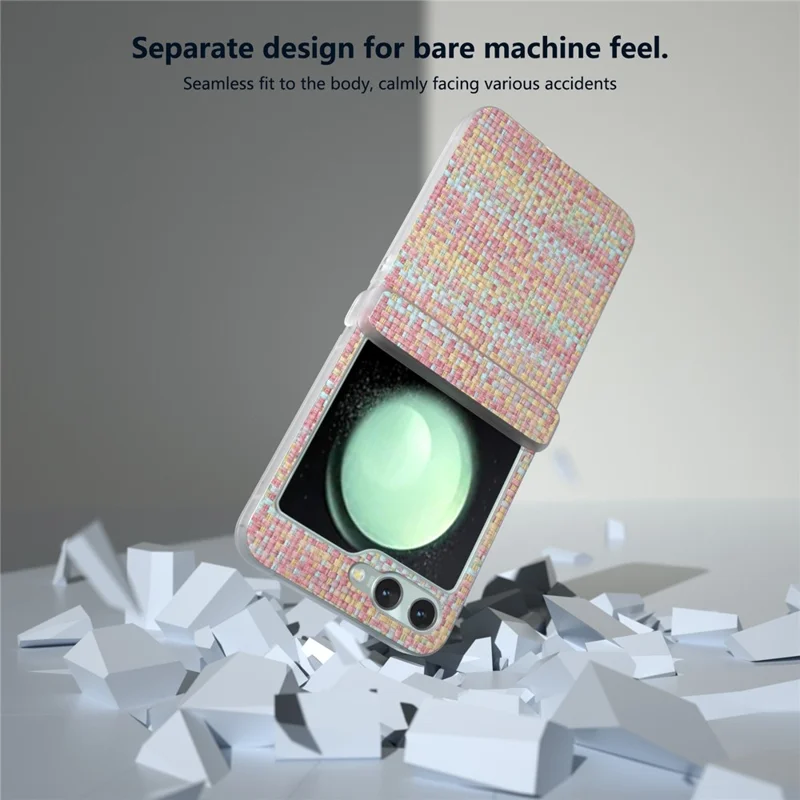 For Samsung Galaxy Z Flip5 5G Case Colorful Plaid Texture Leather Phone Cover Matte Frame Hinge Protection - Pink