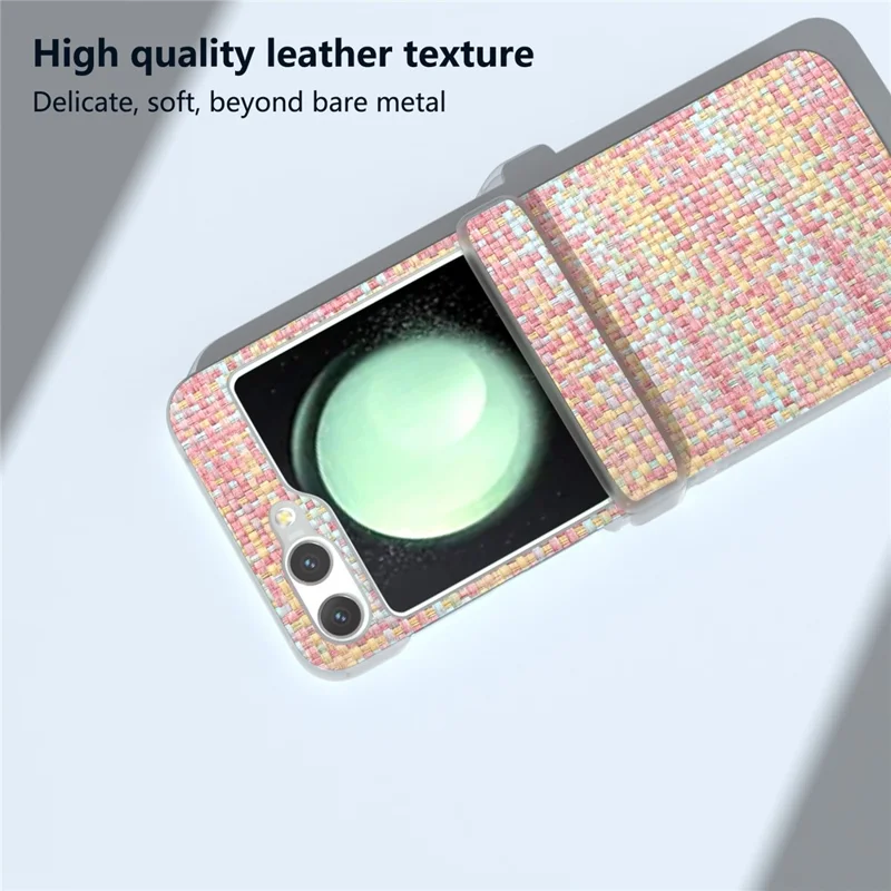 For Samsung Galaxy Z Flip5 5G Case Colorful Plaid Texture Leather Phone Cover Matte Frame Hinge Protection - Pink