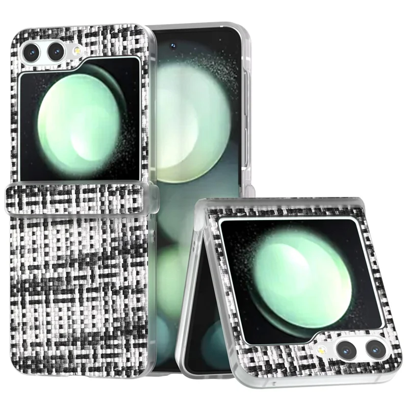 For Samsung Galaxy Z Flip5 5G Case Colorful Plaid Texture Leather Phone Cover Matte Frame Hinge Protection - Black White