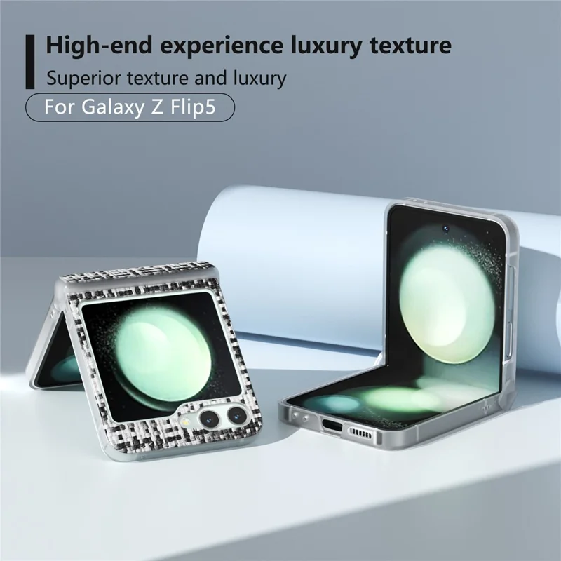 For Samsung Galaxy Z Flip5 5G Case Colorful Plaid Texture Leather Phone Cover Matte Frame Hinge Protection - Black White