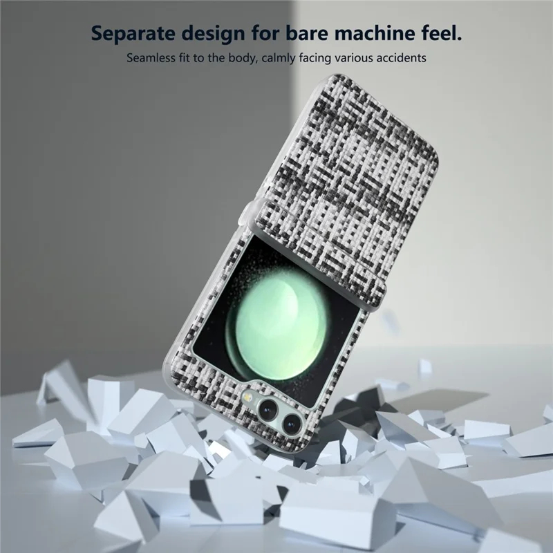 For Samsung Galaxy Z Flip5 5G Case Colorful Plaid Texture Leather Phone Cover Matte Frame Hinge Protection - Black White