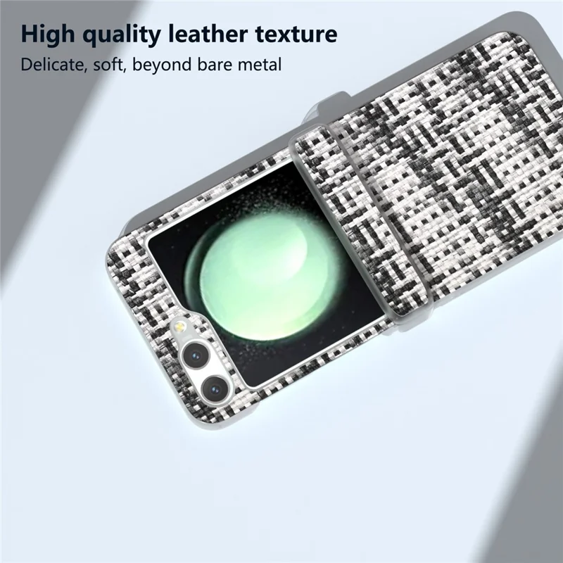 For Samsung Galaxy Z Flip5 5G Case Colorful Plaid Texture Leather Phone Cover Matte Frame Hinge Protection - Black White