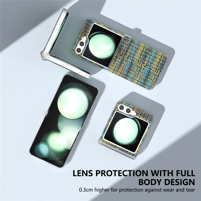 Para Samsung Galaxy Z Flip5 5G Case Colorful Plaid Texture Leather Phone Cover Matte Frame Hinge Protection - Gold