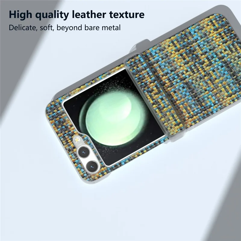 Para Samsung Galaxy Z Flip5 5G Case Colorful Plaid Texture Leather Phone Cover Matte Frame Hinge Protection - Gold