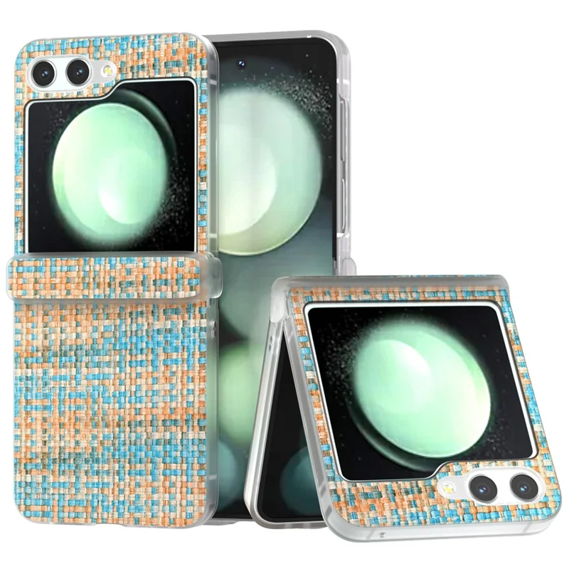 Para Samsung Galaxy Z Flip5 5G Capa Textura Plaid Colorida Capa de Telefone de Couro Estrutura Fosca Proteção de Dobradiça - Azul