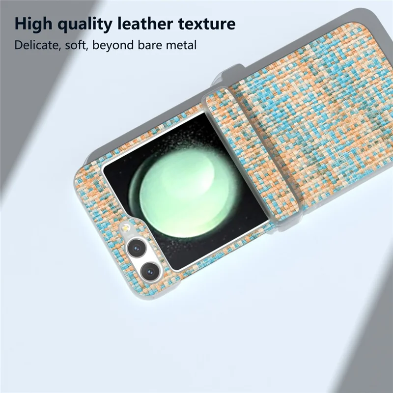 Para Samsung Galaxy Z Flip5 5G Capa Textura Plaid Colorida Capa de Telefone de Couro Estrutura Fosca Proteção de Dobradiça - Azul