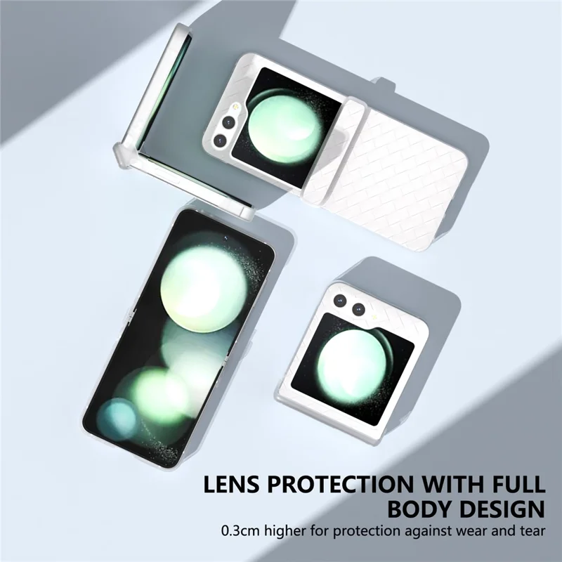 For Samsung Galaxy Z Flip7 FE 5G / Z Flip6 5G Case Woven Texture Hinge Protection Leather+PC Folding Phone Cover - White