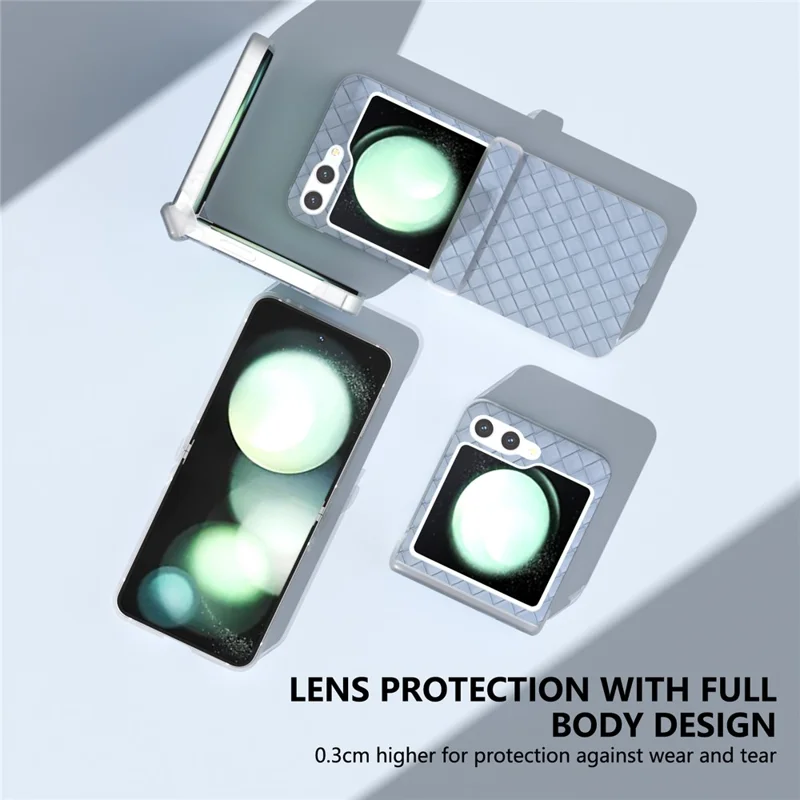 For Samsung Galaxy Z Flip7 FE 5G / Z Flip6 5G Case Woven Texture Hinge Protection Leather+PC Folding Phone Cover - Baby Blue