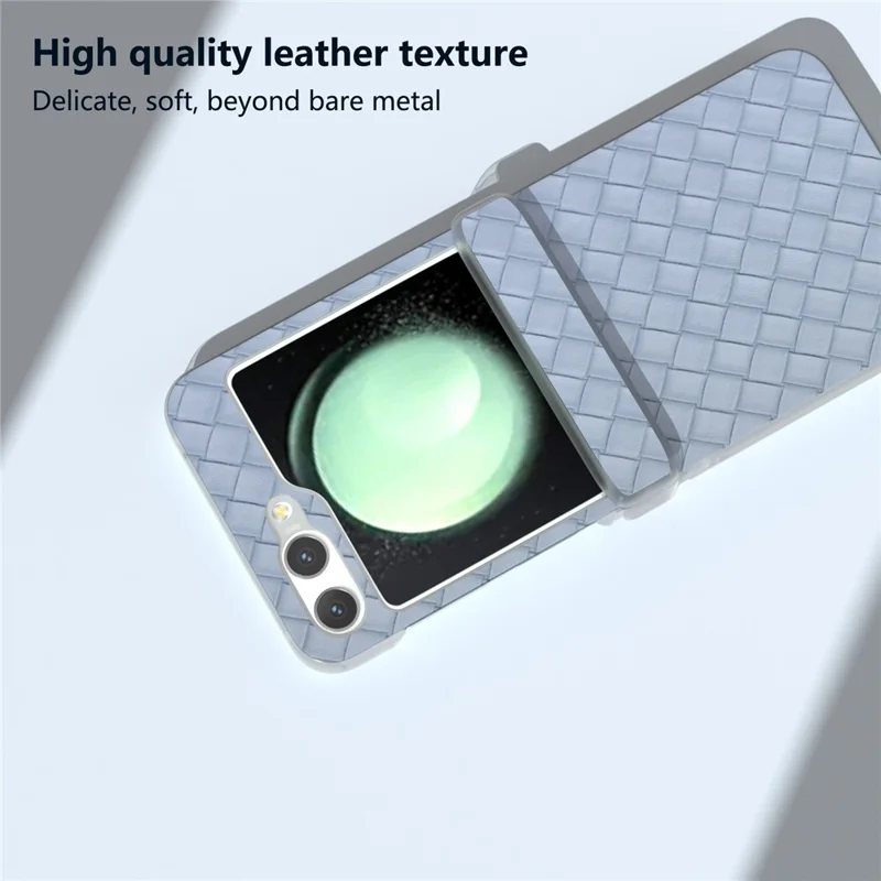 For Samsung Galaxy Z Flip7 FE 5G / Z Flip6 5G Case Woven Texture Hinge Protection Leather+PC Folding Phone Cover - Baby Blue