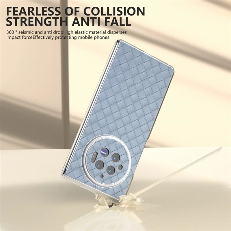 Für vivo X Fold3 Case Gewebte Textur PU-Leder-Telefonhülle mit transparentem mattem Rahmen - Baby Blue