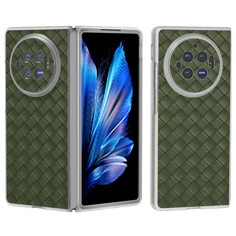 Para o Caso vivo X Fold3 Capa de Textura Tecida de Couro PU com Estrutura Transparente Fosca - Verde