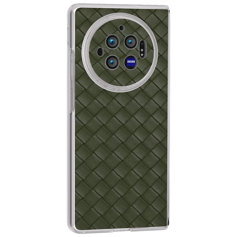 Para o Caso vivo X Fold3 Capa de Textura Tecida de Couro PU com Estrutura Transparente Fosca - Verde