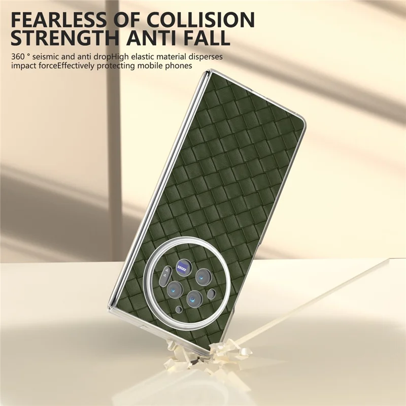 Para o Caso vivo X Fold3 Capa de Textura Tecida de Couro PU com Estrutura Transparente Fosca - Verde