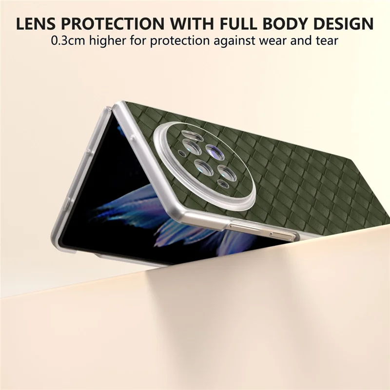 Para o Caso vivo X Fold3 Capa de Textura Tecida de Couro PU com Estrutura Transparente Fosca - Verde