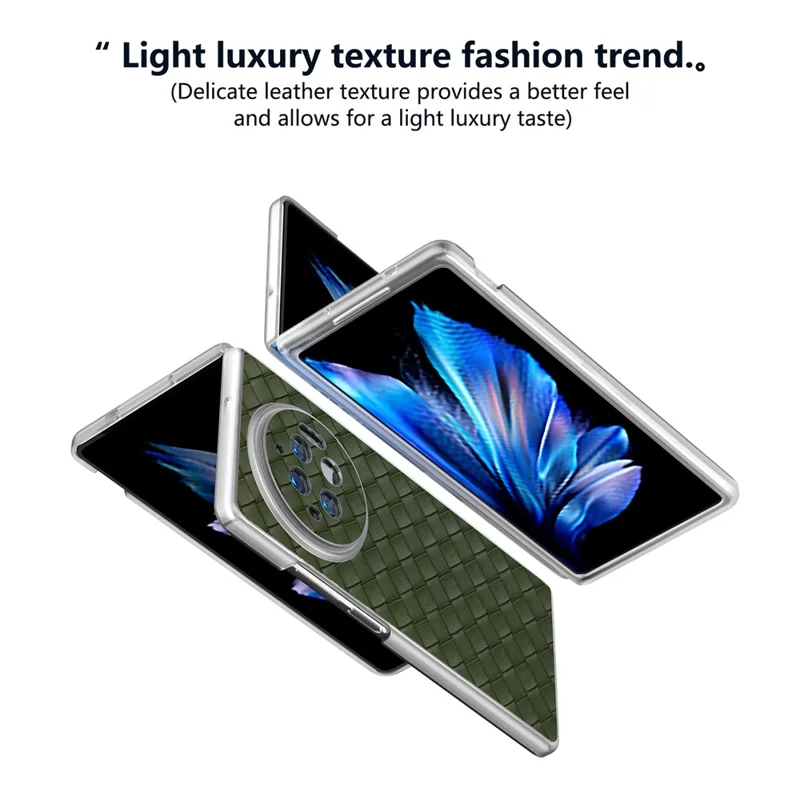Para o Caso vivo X Fold3 Capa de Textura Tecida de Couro PU com Estrutura Transparente Fosca - Verde