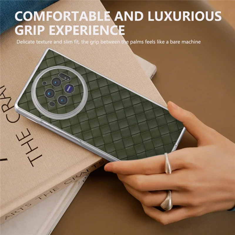 Para o Caso vivo X Fold3 Capa de Textura Tecida de Couro PU com Estrutura Transparente Fosca - Verde