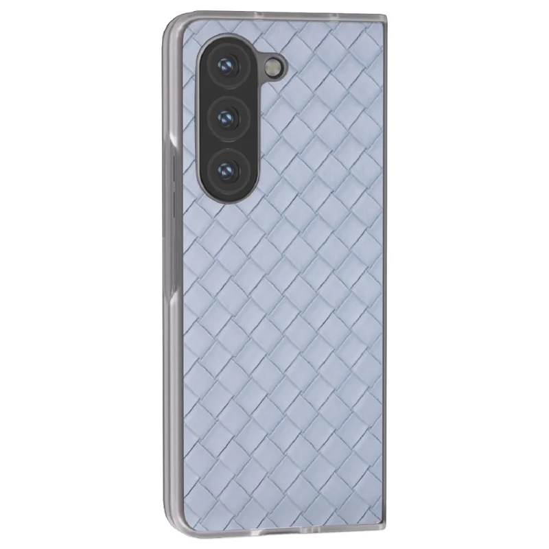 For Samsung Galaxy Z Fold6 5G Case Woven Texture Frosted Frame PU Leather Phone Cover - Baby Blue