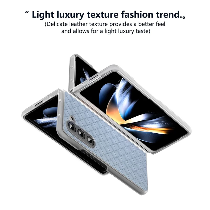 For Samsung Galaxy Z Fold6 5G Case Woven Texture Frosted Frame PU Leather Phone Cover - Baby Blue