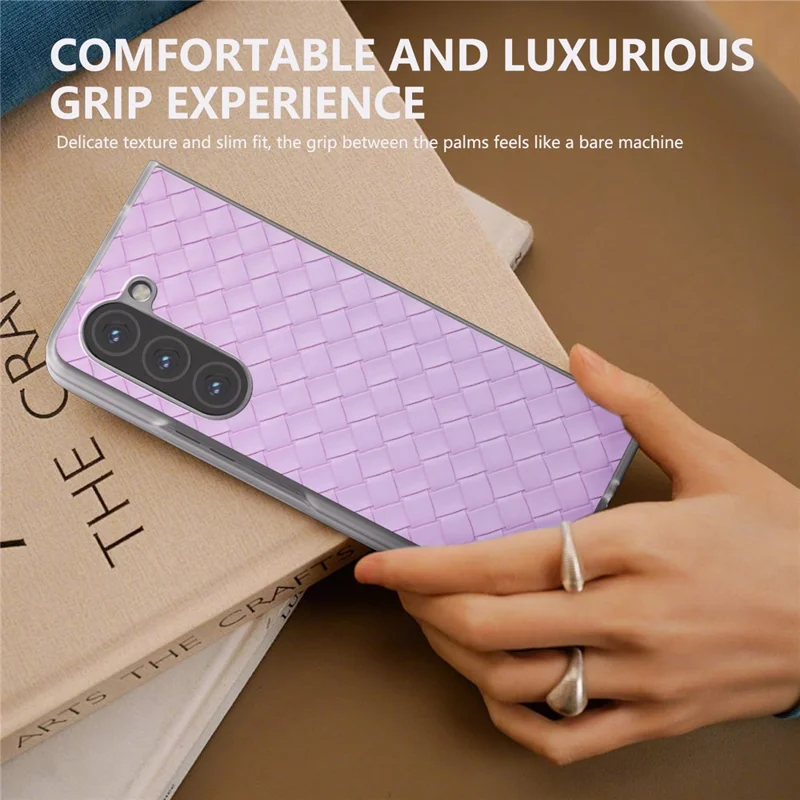 For Samsung Galaxy Z Fold6 5G Case Woven Texture Frosted Frame PU Leather Phone Cover - Purple