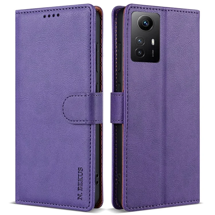 N.BEKUS CSJ-001 For Xiaomi Redmi Note 12S 4G Case Solid Color Wallet Phone Leather Cover - Purple