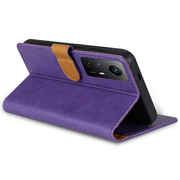N.BEKUS CSJ-001 For Xiaomi Redmi Note 12S 4G Case Solid Color Wallet Phone Leather Cover - Purple