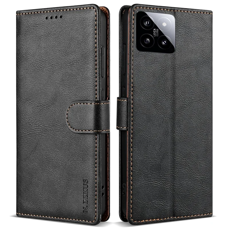 N.BEKUS CSJ-001 For Xiaomi 14 Case PU Leather Cover with Wallet Stand - Black