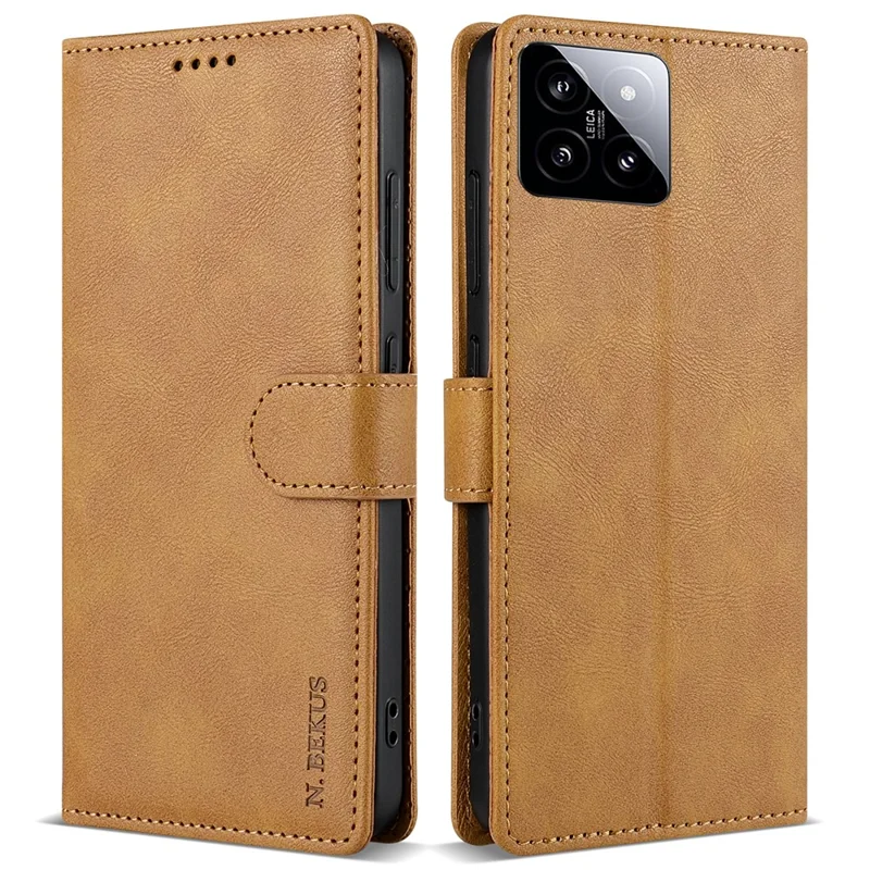 N.BEKUS CSJ-001 For Xiaomi 14 Case PU Leather Cover with Wallet Stand - Brown