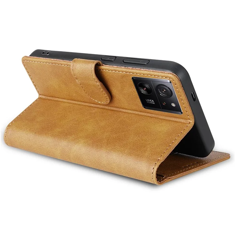 N.BEKUS CSJ-001 For Xiaomi 13T / 13T Pro Wallet Phone Case Solid Color Leather Flip Cover - Brown